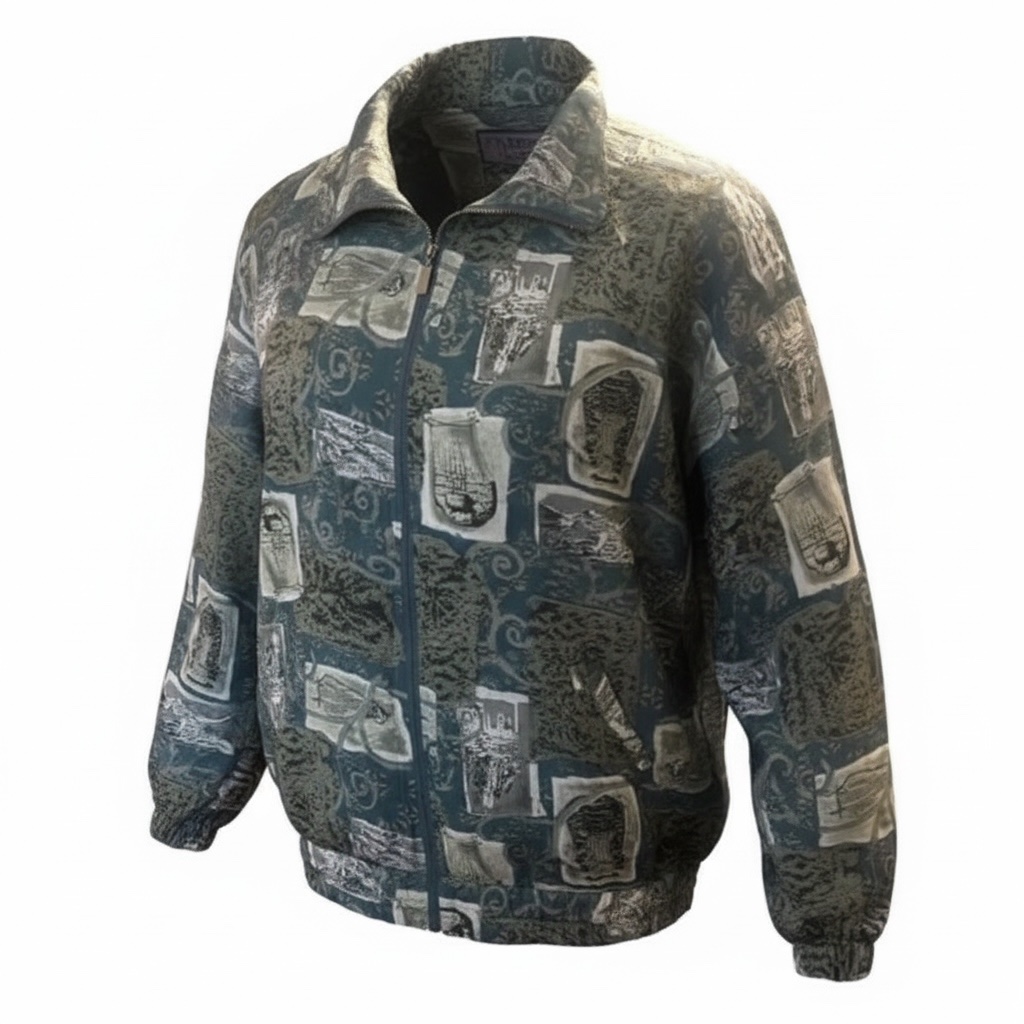Vintage Evr Strings Instrument 100 Silk Green Multi Unisex Bomber Jacket Large
